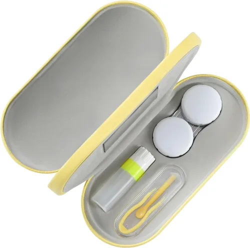 Miniatura 17 de MoKo Estuche Doble para Gafas, Estuche para Lentes de Contacto con Pinzas Removedoras con Espejo, 2 en 1 de Doble Cara Portátil, Caja Soporte Azul