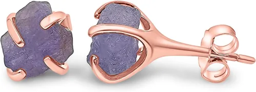 Miniatura 107 de Aretes de piedra preciosa natural en bruto con oro rosa sobre plata de ley 925, 6 a 0.276 in, regalo de piedra de nacimiento de calidad genuina