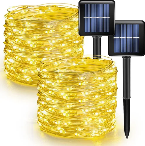 Miniatura 12 de Dazzle Bright Paquete de 2 tiras de luces solares para exteriores, total de 80 pies, 240 luces LED solares impermeables, 8 modos, luces de alambre
