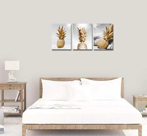 Miniatura 9 de TTHYUEWS Lienzo decorativo de pared para bar, cocina, sala de estar, oficina, baño, decoración del hogar, tablero en blanco y negro, paisaje de Piña