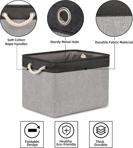 Miniatura 5 de Bidtakay Cestas de almacenamiento de tela con asas [paquete de 2] organizador de lona grande de 16 x 11.8 x 11.8 pulgadas, canastas altas plegables