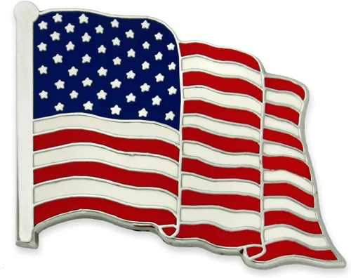 PinMart American Flag Lapel Pin Made in the USA - Gold or Nickel Plated Enamel Pin Patriotic Rectangular or Waving United States Country Pin for
