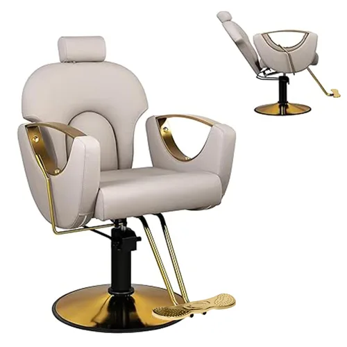 Miniatura 16 de Silla de peluquería de salón, silla de peluquería con bomba hidráulica de altura ajustable, sillas reclinables profesionales, silla de belleza