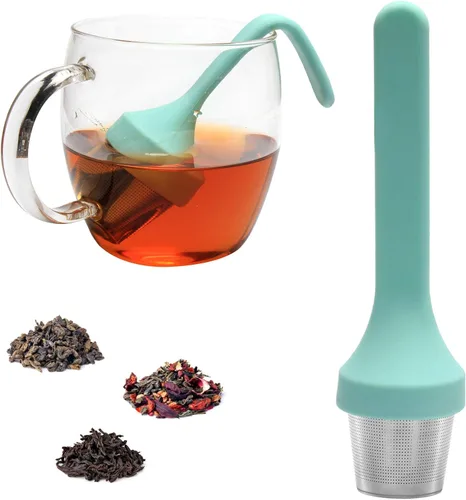 Infusor de té, filtro de taza de té de malla extra fina, mango de silicona, colador de té de acero inoxidable, suelto, más empinado para té de hojas