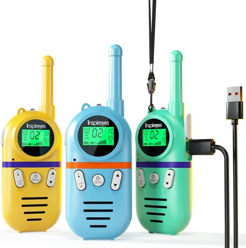 Miniatura 9 de Inspireyes Walkie Talkies para niños recargables, juguetes para niños y niñas de 3 a 12 años, paquete de 2 radios bidireccionales de largo alcance