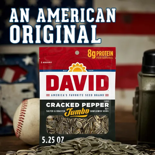 Miniatura 7 de DAVID Semillas de girasol jumbo, sabor a pimienta agrietada, aperitivo de béisbol para el día del padre, 5.25 onzas