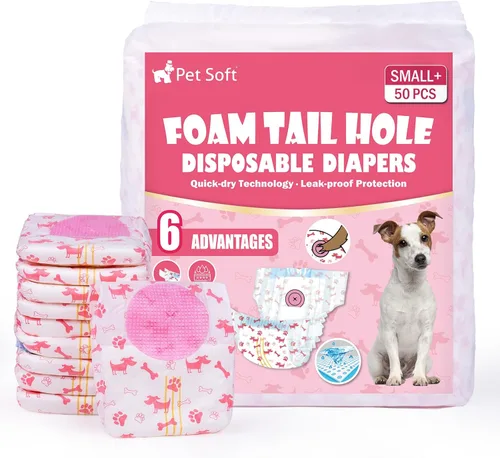 Miniatura 11 de Pet Soft - Pañales desechables para perras - Pañales para perras hembra con agujero ajustable de cola de espuma, indicador de humedad para perritos