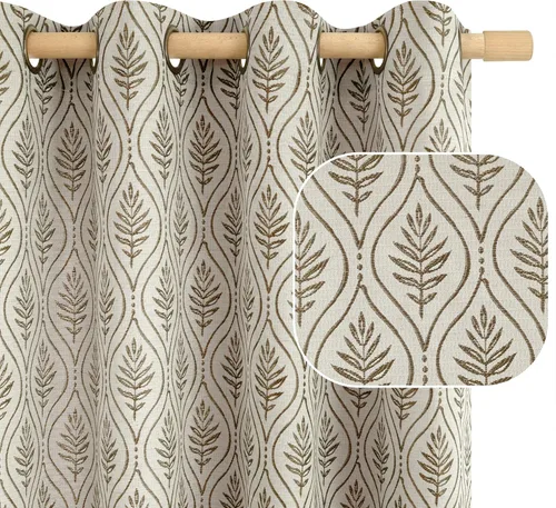Miniatura 18 de BGment - Cortinas de jacquard de hojas en color amarillo mostaza, 72 pulgadas de largo para sala de estar, patrón botánico de estilo campestre