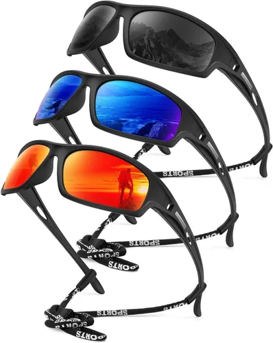 Miniatura 52 de KALIYADI 4 Pack Polarized Sunglasses-Men Sports Sun-glasses: Mens Sunglasses UV Protection for Fishing Driving Cycling A02-negro/azul hielo/rojo