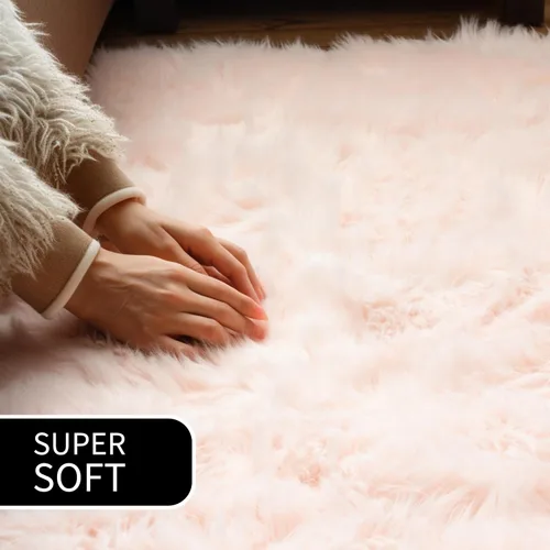 Miniatura 4 de Super Area Rugs - Alfombra de piel de oveja suave y esponjosa Rosa claro