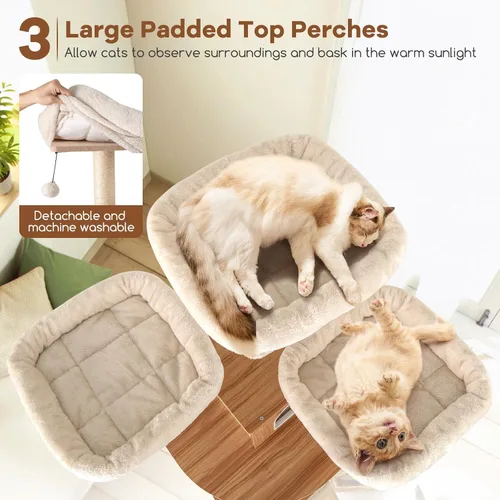 Miniatura 3 de Tangkula Árbol alto para gatos, torre para gatos de madera moderna de 68 pulgadas con postes rascadores de sisal, 3 perchas acolchadas, condominio