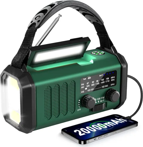 Radio meteorológica NOAA 20000mAh Radio de manivela de emergencia | Solar Panel, AM/FM Portable Battery Operated with LED Flashlight & SOS Alarm,
