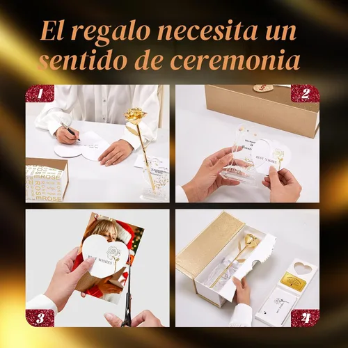 Miniatura 3 de Mikasol Rosa Dorada Sumergida en Oro Real de 24 Quilates, 1 Paquete Flor Infinito Decoración Sumergida a Mano en Rosa Romántica de 24 Quilates