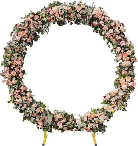 Elevens Circle Balloon Arch Stand Round Metal Wedding Arch Circle Balloon Circle Backdrop Stand with Double bar Standing Base for Garden Yard