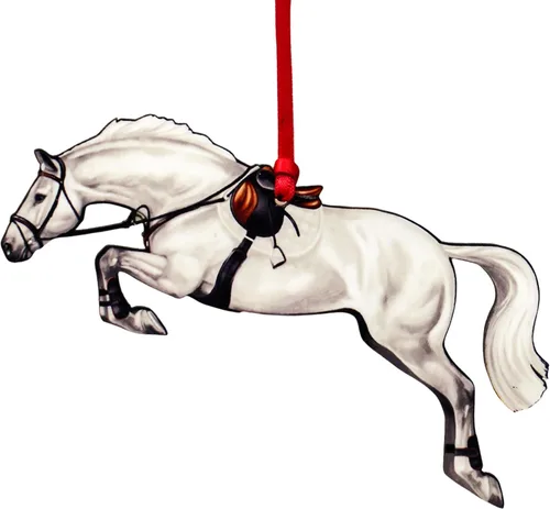 Miniatura 11 de Adorno de Navidad de caballo cazador, decoración de salto de caballo deportivo, regalos de caballo para ecuestre (Tobiano castaño y blanco)