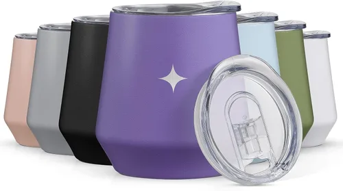 Miniatura 8 de JoyJolt Vaso de vino con triple aislamiento con tapa de 12 onzas, tapa deslizante y con pajita. Vaso de vino de acero inoxidable de doble pared al