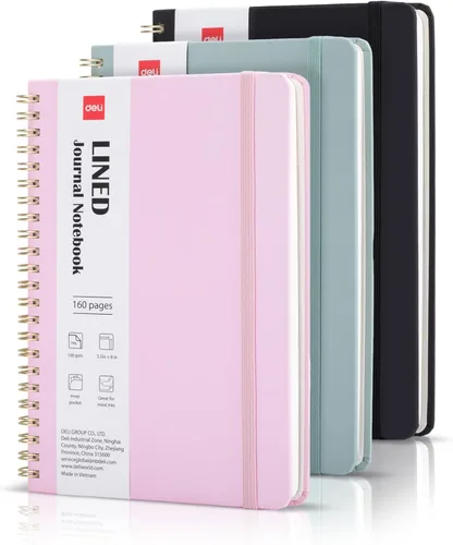 Miniatura 13 de deli Paquete de 6 cuadernos con espiral rayados, 160 páginas, A5 (5.5 x 8 pulgadas), cuaderno de escritura de tapa dura, diario encuadernado
