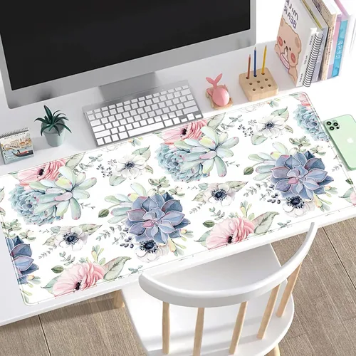 Miniatura 6 de Tapete de escritorio de acuarela suculentas, protector de escritorio de rosas suculentas, alfombrilla de mouse grande para juegos, base de goma