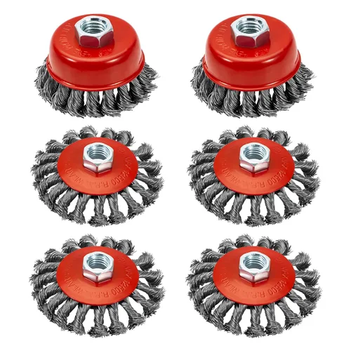 Miniatura 9 de AUPREX Juego de 4 cepillos de rueda de alambre para amoladoras angulares, 4 y 3 pulgadas, eje de rosca de 5/8 pies a 11, cepillos de alambre rizado