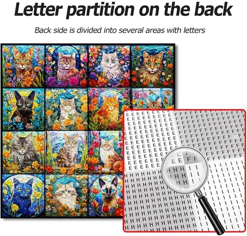 Miniatura 8 de Bgraamiens Rompecabezas de arte de mosaico de gatos, 1000 piezas, arte de vidrieras con gatos y flores, desafío de color para adultos