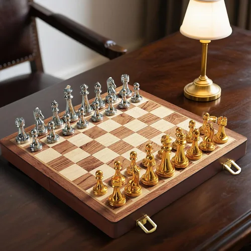 Miniatura 7 de BIVOMON Juego de ajedrez de metal para adultos y niños, tablero de ajedrez de madera plegable de 12 pulgadas con piezas de ajedrez de metal, juego