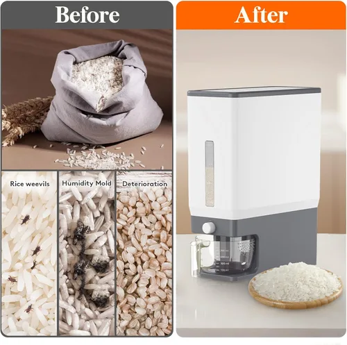 Miniatura 5 de Dispensador de arroz Lifewit 25 libras (11.3 kg), contenedor de almacenamiento de arroz sellado a prueba de humedad con taza de medición