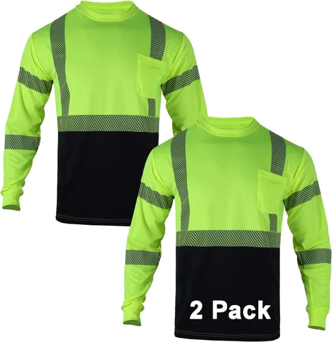 Miniatura 7 de FONIRRA Paquete de 2 camisetas de seguridad de alta visibilidad para hombre, reflectantes, clase 2, ANSI Hi Vis, camisa de trabajo de manga larga