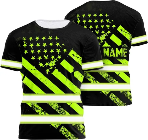 Miniatura 7 de Camisa de alta visibilidad con bandera de Estados Unidos de color para hombres y mujeres, con nombre personalizado, camisa de seguridad reflectante