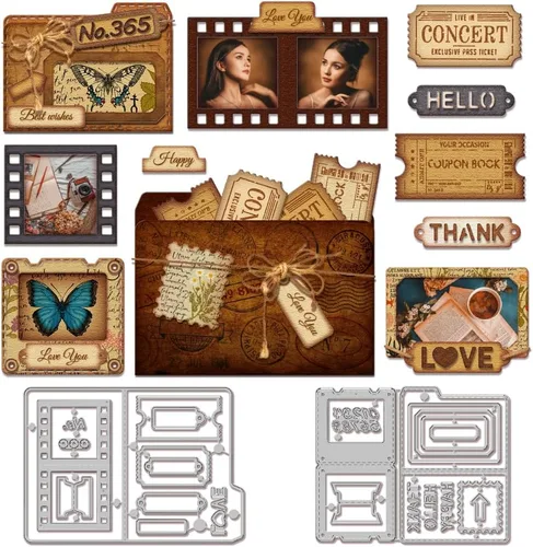 Miniatura 9 de GLOBLELAND Troqueles de corte de fondo de sello postal para hacer tarjetas, boletos, corte de borde, troqueles para bricolaje, álbumes de recortes