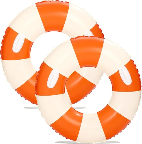 Miniatura 19 de Flotadores inflables de piscina para adultos, paquete de 2 flotadores a rayas, tubos de piscina, anillos de natación con asas, flotador inflable