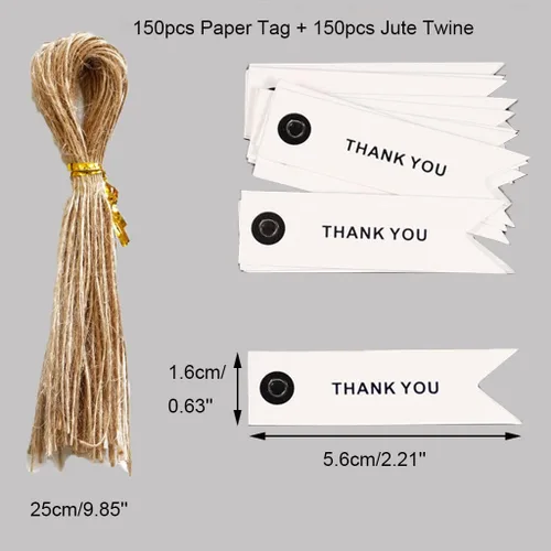 Miniatura 2 de 150 etiquetas de regalo de alta calidad con cuerda de papel de estraza para regalo, etiquetas de agradecimiento para regalos, artes y manualidades