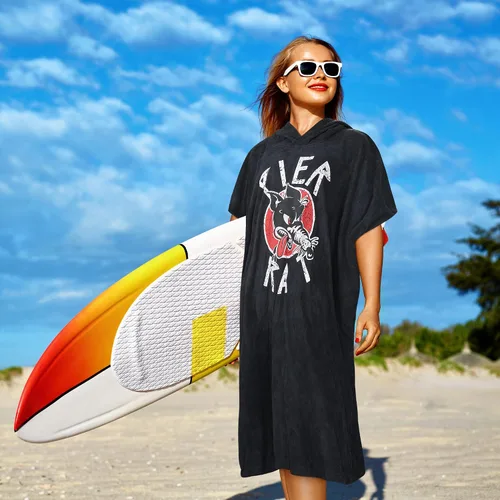 Miniatura 2 de Tirrinia Toalla cambiadora de poncho de surf con capucha, traje de neopreno de microfibra de secado rápido para surf, playa, natación, piscina