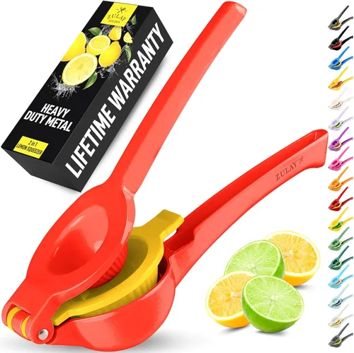 Miniatura 15 de Zulay Kitchen Exprimidor de limón 2 en 1 de metal, exprimidor de mano de extracción máxima resistente, exprimidor de limón que obtiene hasta