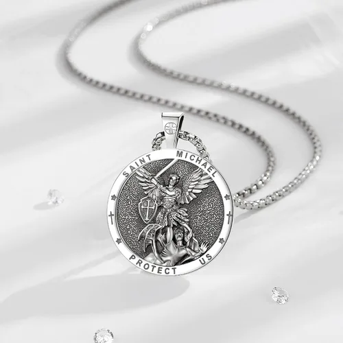Miniatura 173 de EUDORA Collar de plata de ley 925, San Cristóbal y San Benito, San Miguel, Virgen María, San Judas Tadeo, Cruz de Buen Pastor y Arcángel, Medalla