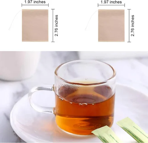 Miniatura 2 de 100 bolsas de té desechables marrones para té de hojas sueltas, bolsas de filtro de té sin blanquear con cordón y compostables, coladores y filtros