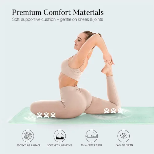 Miniatura 4 de Extra Thick 12mm Exercise Mat – Non-Slip, Joint-Friendly & Cushioned Fitness Mat for Yoga, Pilates & Floor Workouts – Durable, Supportive & Includes