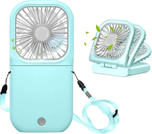 Miniatura 10 de Ventilador portátil para el cuello mini, silencioso, de mano, personal, plegable, recargable por USB, operado para el hogar, oficina, exteriores