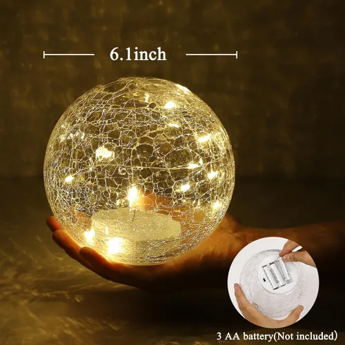 Miniatura 2 de Lámpara LED de globo agrietado de 6 pulgadas, funciona con pilas, luz de bola de vidrio agrietado de mercurio dorado con interruptor inferior