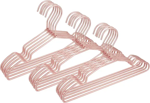 Miniatura 3 de Paquete de 30 perchas de metal de 16.5 pulgadas con alambre para ropa superior para ropa, ropa, abrigos, trajes, en acabado dorado cobre