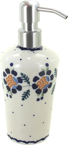 Miniatura 4 de Cerámica polaca de rosa azul, dispensador de jabón de margaritas azules, 6.75 pulgadas de alto, accesorio de baño de cerámica polaca pintado a mano