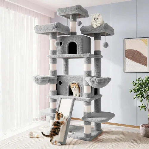 Miniatura 14 de Allewie Árbol de gato de 68 pulgadas/casa y torres para felinos grandes/poste rascador/árbol de escalada grande de varios niveles