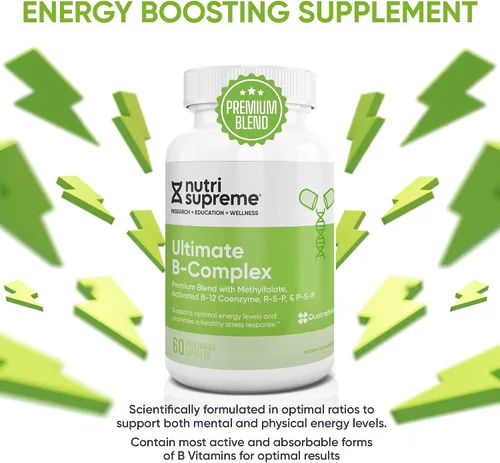 Miniatura 6 de Nutri Supreme Ultimate B Complex, vitaminas B esenciales altamente absrobables con metilfolato para apoyar la función del sistema nervioso, 60
