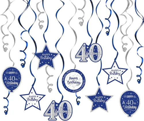 Miniatura 87 de Decoración de fiesta de serpentinas con purpurina azul y plateada de feliz 11º cumpleaños, 15 piezas de remolinos colgantes de 11 cumpleaños, cartel