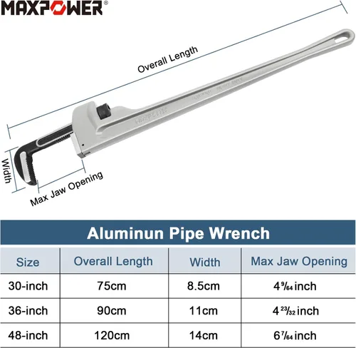 Miniatura 4 de MAXPOWER Llave de tubo de 36 pulgadas, llave de tubo recta resistente Llave de plomero de aluminio