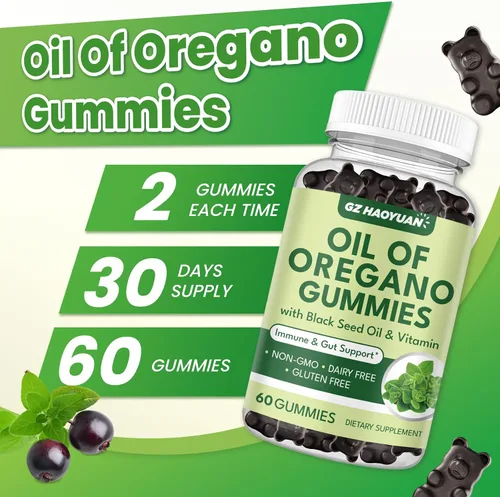Miniatura 4 de Gomitas de aceite de orégano con aceite de semilla negra + vitamina D3, aceite de orégano orgánico de alto carvacrol, apoyo inmunológico