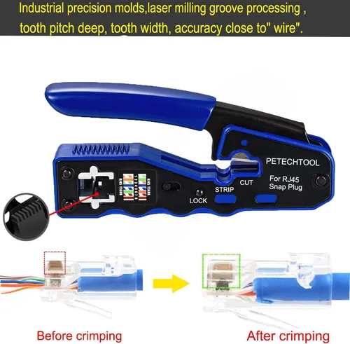 Miniatura 4 de Herramienta de Crimpado RJ45 con Pasador, Cortador, Crimpador para Cat6a Cat6 Cat5 Cat5e Conector Modular 8P8C, Herramienta de Crimpado Ethernet