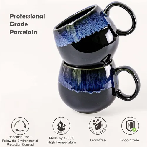 Miniatura 3 de UNICASA Juego de 4 tazas de café, tazas de cerámica jumbo de 18 onzas, cereales de porcelana, tazas de sopa con asas para café, té, leche, café