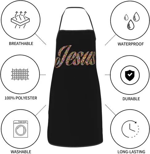 Miniatura 6 de Delantal de Jesús, delantales de cocina para hombres y mujeres, delantal de cocina, delantal de chef, delantales de jardín ajustables con 2 bolsillos