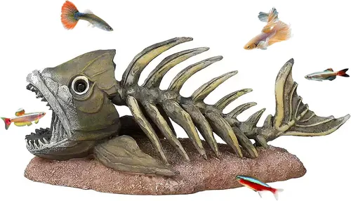 kathson Decoraciones de pecera de resina, esqueleto de piraña, decoración de acuario, accesorios de tanque de reptiles, adorno de hueso de pescado