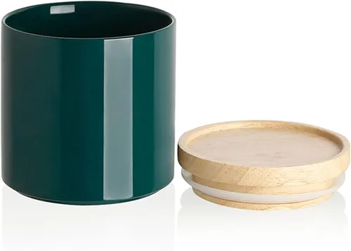 Miniatura 24 de Sweejar Kitchen Canisters - Tarro de cerámica para almacenamiento de alimentos, recipientes apilables con sello hermético y tapa de madera